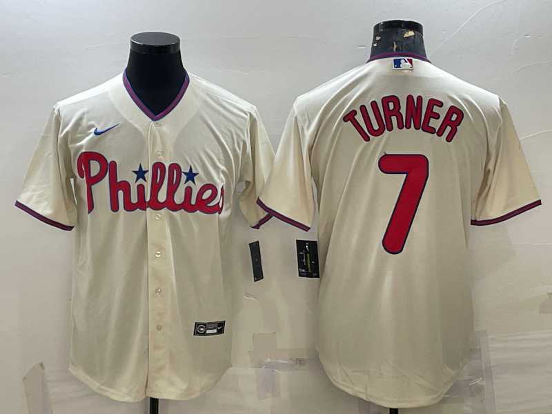 Mens Philadelphia Phillies #7 Trea Turner Cream Cool Base Stitched Baseball Jersey->philadelphia phillies->MLB Jersey